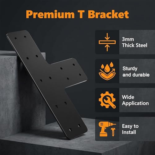 4 PCS T Post Timber Brackets,Heavy Duty 12"x8" Post to Beam Connector - color: T Shape