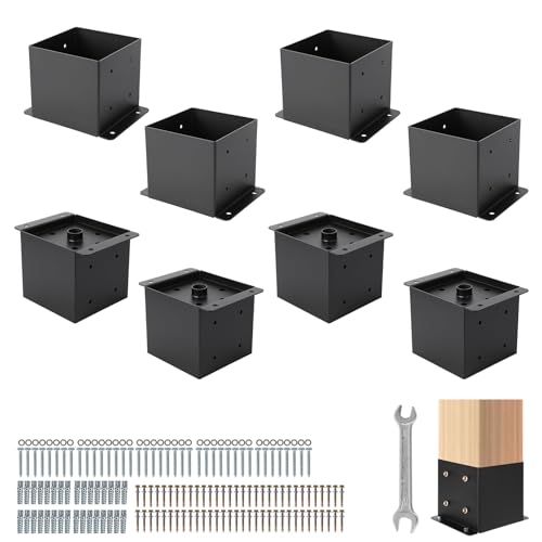 8-Pack 6x6 Post Base Brackets, Metal Anchors with Hardware for Decks - color: Black
