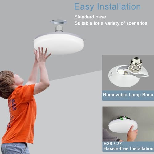 NCBCNB E27 UFO Garage Light Bulbs 195W Equivalent Efficient 30W 5.7Inch 2700LM, LED Light Bulbs, 6500K Daylight White Light E27/26 Standard Base, 50000 Hours Lifespan for Hallway Bedroom Home Garage - size: 6 Inch