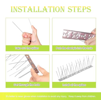 Pigeon Spikes Stainless Steel Bird Spikes for Outside to Keep Birds Away 37 Pack 30ft Coverage Bird Spikes Wire Prevention Spikes for Small Bird Squirrel for Fence Roof Blacony - size: disassembled-37pcs-30ft