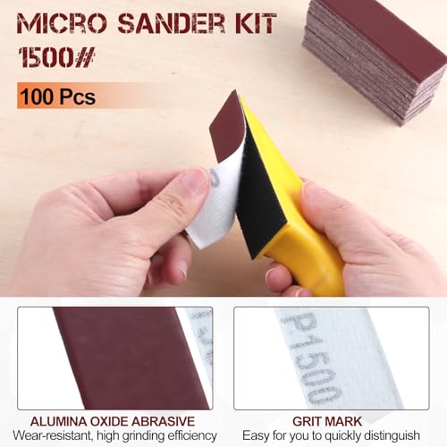 100Pcs 1500 Grit Micro Detail Sander Paper Kit 3.5" x 1.2" Hook and Loop Sandpaper Strips Detail Sander Refills Finishing Sander Paper for Wood Crafts, Tight Spaces and DIY Polishing Projects - style: 1500 Grit