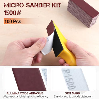 100Pcs 1500 Grit Micro Detail Sander Paper Kit 3.5" x 1.2" Hook and Loop Sandpaper Strips Detail Sander Refills Finishing Sander Paper for Wood Crafts, Tight Spaces and DIY Polishing Projects - style: 1500 Grit
