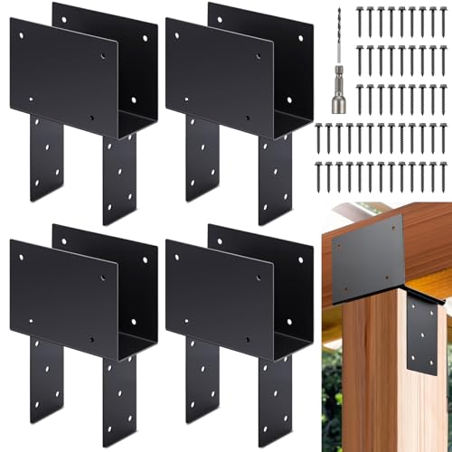 Zonon 4pcs 6"x6" (Actual 5.5"x5.5") Post Cap Tie Bracket Stainless Steel Beam Support Bracket for Pergola, Gazebos, Patio Decks, Porches, Etc, Dark Gray - size: 6"x6", Actual 5.5"x5.5"