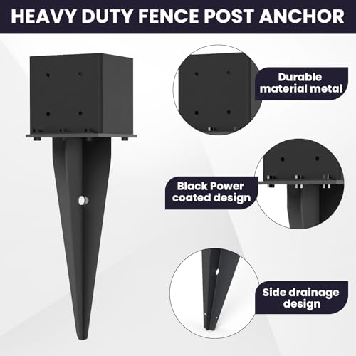 POSTYBAY1 Pcs 22" Fence Post Anchor Ground Spike|Black Powder-Coated|6"x6" - size: 1 Pcs, style: 6"x 6"