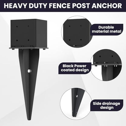 2 Pcs 22" Fence Post Anchor Ground Spike|Black Powder-Coated|6"x6" - size: 2 Pcs, style: 6"x 6"