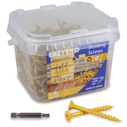 Eazy2hD Deck Screws # 10 x 2 Inch, 466Pcs, Carbon Steel Exterior Wood Screw - size: # 10 x 2"