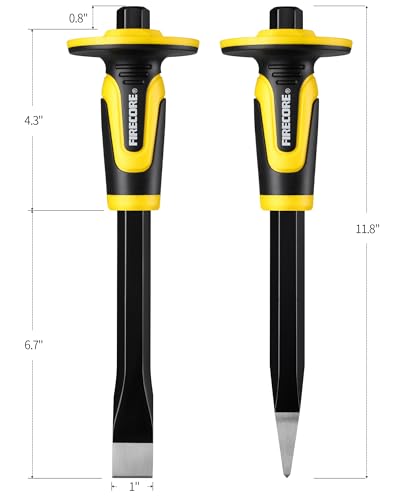 Concrete Chisel Set, Firecore 3PCS Stone Chisel Tool with Rubber Hand Guard - size: 3-Piece Set (8.27" x 11" x 11")