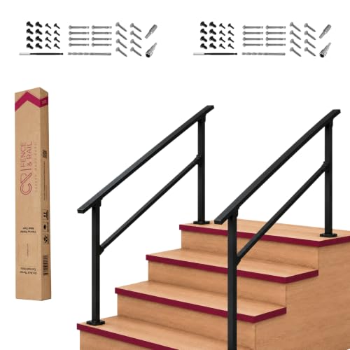 CR Fence & Rail Handrails for Outdoor Steps & Indoor Stair Railing Kit, 3-4 Steps Safety Hand Rail for Porch & Deck (Pack of 2) - size: 3-4 steps(2 Pack)