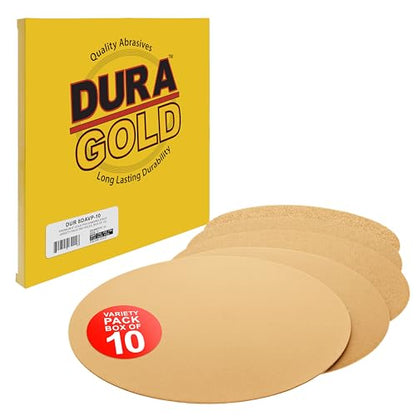 Dura-Gold 8" Gold PSA Sanding Discs, Grits 40, 80, 120, 220, 320, 2 Each - size: Variety Pack