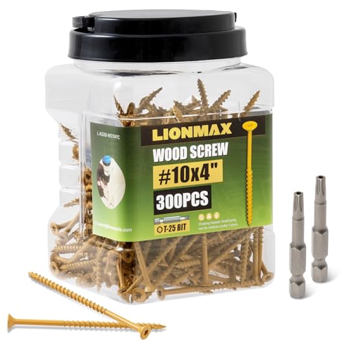 LIONMAX Deck Screws 4 Inch, Wood Screws #10 x 4, 300 PCS, Tan - color: Tan, size: #10 x 4"