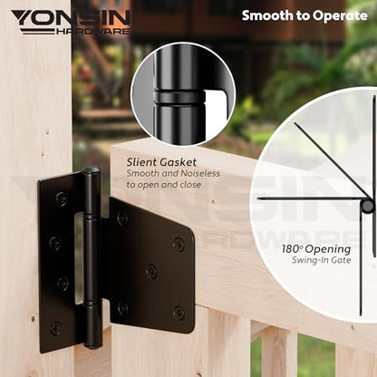 3.5inch Heavy Duty Strap Gate Hinges, Black Shed Door Hinges, Fence Gate Hinges Hardware Kit for Wooden Gates, Vinyl Fence, Barn Door, 6 Pcs
