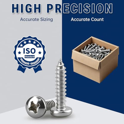 #10 x 1-1/2" (100 Pack) Stainless Steel Phillips Pan Head Wood Screws, Stainless Steel 304 (18-8), Pan Head Sheet Metal Screws Self Tapping for Wood - size: #10 x 1-1/2"