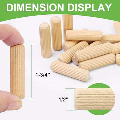 1/2" x 1-3/4" Wooden Dowel Pins - FoDau770 Beech Wood Dowel Rods - 100 Pcs - size: 1/2" x 1-3/4"