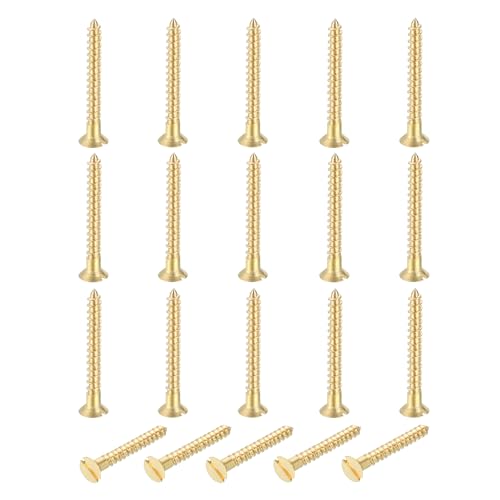 MECCANIXITY 20 Pcs Brass Screws, M3 x 25mm Solid Slotted Drive Flat Head Self-Tapping Wood Screw Fasteners for Woodworking Furniture Repair Photo Frame Drywall Home Appliances, Gold - size: M3 x 25mm