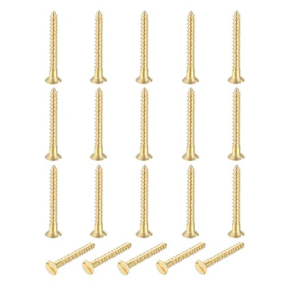 MECCANIXITY 20 Pcs Brass Screws, M3 x 25mm Solid Slotted Drive Flat Head Self-Tapping Wood Screw Fasteners for Woodworking Furniture Repair Photo Frame Drywall Home Appliances, Gold - size: M3 x 25mm