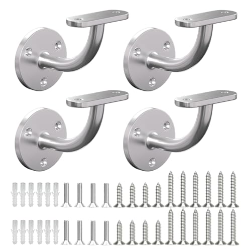 Stair Railing Bracket, 4 Pack Stainless Steel 316 Marine Grade Wall Mount Handrail Bracket for Wood & Metal Stair Railing, Support Flat Surface Square Tube, Brush Finish - size: Stainless Steel 316, style: 4 Pack