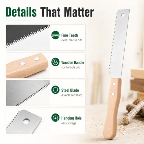 3pcs Flush Cut Pull Saw Set, Fine Teeth Mini Hand Saws with Wooden Handle, Small Portable Woodworking Detail Cutter for DIY