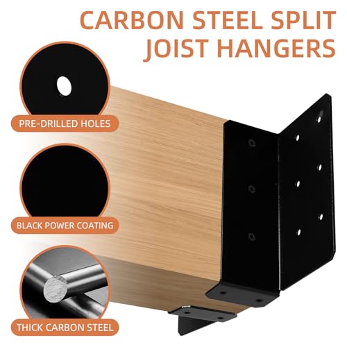 Split Joist Hanger, Wall Mount Joist Bracket with Screws for Wood 14 Gauge Carbon Steel Hurricane Ties for 4"x6",6"x6" Beam 4 Pairs