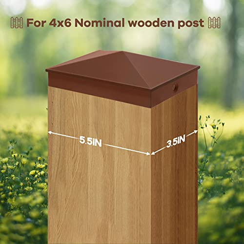 4x6 Heavy Duty Aluminum Post Caps Cover, Matte Finish Powder Coated Surface - color: Brown, size: 3.5" x 5.5"