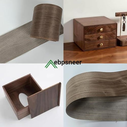 Black Walnut Wood Veneer Sheet,Flat Cut,8.5''x 98'',Iron On Stick Veneer Roll Without Paper,Pre-glued Hot Melt Self Adhesive Walnut Tape for Cabinet Furniture Plywood Laminate Speaker Renovation - color: Black Walnut
