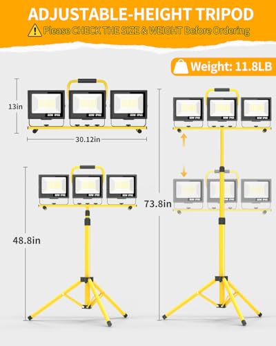 26400LM Work Lights with Stand, Adjustable IP66 for Constructio Job Sites - size: 220W-3P