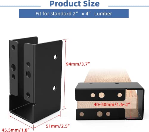 12 PCS Concealed Joist Hanger,2" x 4"Outdoor Concealed-Flange Hanger,Concealed Face Mount Joist Bracket for 2"x4" Beam ,Swing,Fence - size: Powder Coated 2" x 4"- 12 PCS