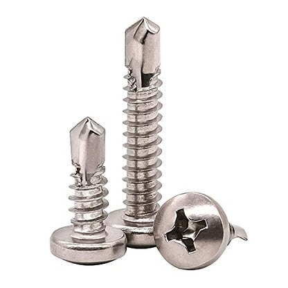 #10 x 1 Pan Head Self Drilling Screws, Phillips Drive, 410 Stainless Steel Sheet Metal Screws,Self Tapping, Dovetail, Pack of 100 - size: #10 x 1"