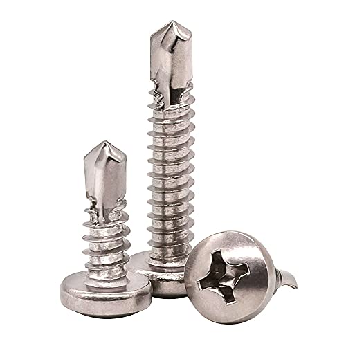 #10 x 1 Pan Head Self Drilling Screws, Phillips Drive, 410 Stainless Steel Sheet Metal Screws,Self Tapping, Dovetail, Pack of 100 - size: #10 x 1"