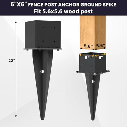 POSTYBAY1 Pcs 22" Fence Post Anchor Ground Spike|Black Powder-Coated|6"x6" - size: 1 Pcs, style: 6"x 6"