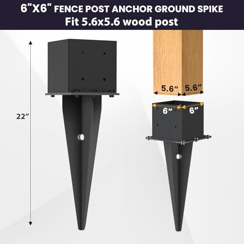 POSTYBAY1 Pcs 22" Fence Post Anchor Ground Spike|Black Powder-Coated|6"x6" - size: 1 Pcs, style: 6"x 6"