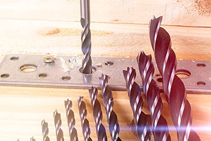 NordWolf 7-Piece 12" Extra Long Brad Point Wood Drill Bit Set, Double Lands & Double Flutes Design for Cutting Wood, PVC, Resin, MDF and Drywall, SAE Sizes 1/8" to 1/2" - size: 1/8" to 1/2" (7 Pcs)