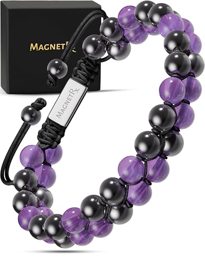 MagnetRX® Hematite & Gemstone Beaded Bracelets for Women (Amethyst) - color: Amethyst 6mm Bead