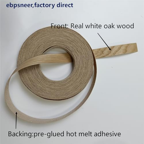Real White Oak Wood Veneer Edge Banding Roll,7/8 Inch ×50ft,Preglued Iron On Edging Band with Hot Melt Self Adhesive-Plywood Edgebanding Flexible Wood Tape for Laminate Furniture Repair