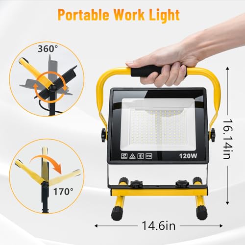 120W LED Work Light, 12000LM Portable Work Light with 16.4FT Cord