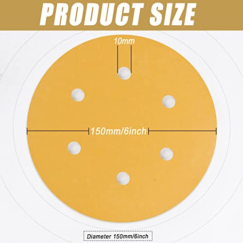 6-Inch 6 Hole Hook and Loop Sanding Discs Assorted Grit（100-Pack） - size: Assorted Grit