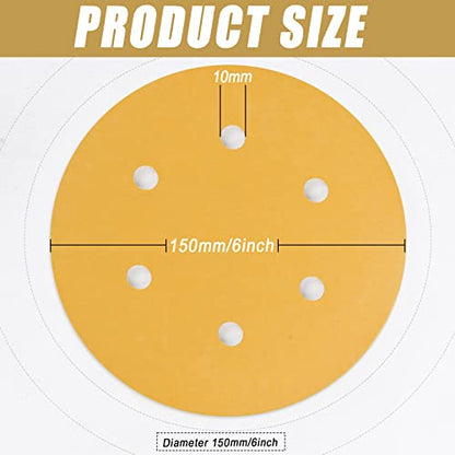 6-Inch 6 Hole Hook and Loop Sanding Discs Assorted Grit（100-Pack） - size: Assorted Grit