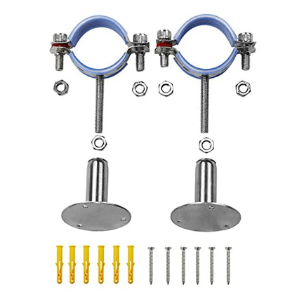 AKIHISA 2 Pcs 304 Stainless Steel Pipe Supports, Wall Mount Ceiling Mount Pipe Hanger, Pipe Holder for OD Pipe 25-27MM Adjustable Height Range 50-100mm - size: 25-27mm, style: Adjustable Height 50-100mm