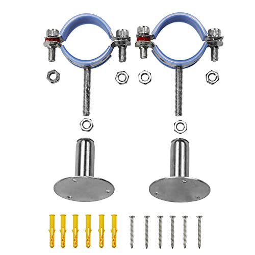 AKIHISA 2 Pcs 304 Stainless Steel Pipe Supports, Wall Mount Ceiling Mount Pipe Hanger, Pipe Holder for OD Pipe 48-51MM Adjustable Height Range 50-100mm - size: 48-51mm, style: Adjustable Height 50-100mm