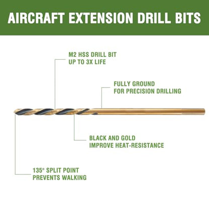 1/16 x 12 Inch Extra Long Drill Bits (2 Pack), Aircraft Drill Bit Black and Gold M2 HSS for Wood, Plastic - size: 1/16"