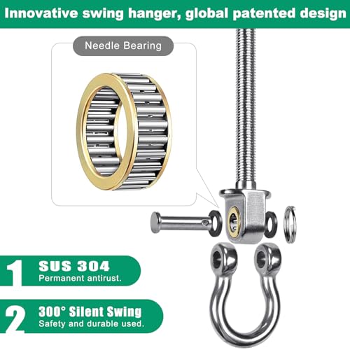 SELEWARE 2 Pcs Stainless Steel Bearing Swing Hangers Heavy Duty Swing Hooks - color: 2 Pack Bearing Hangers (5" X M2/5" Threaded Rod)