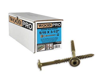 WoodPro Fasteners ST516X312B 5/16-Inch by 3-1/2-Inch Length Round Washer Head Exterior Wood Screws, 250-Pack, Gold