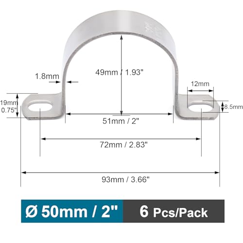 OD 2" Conduit Clamp 304 SS Pipe Support U Bracket, Tube Clamp for Cable/Water Pipe/Pipe, Heavy Duty Pipe Clamps | OD 2" | 6 pcs - size: Ø 2"