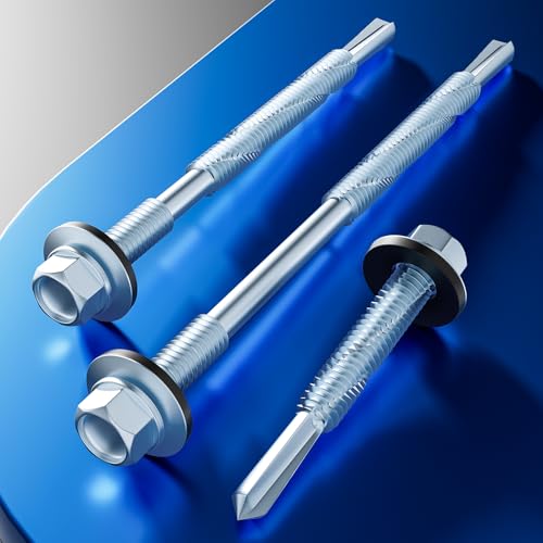 Wensilon (300pcs) #12X1 Extended Hexagonal self-Tapping zinc-Plated Screws with Rubber washers,10mm Steel Plate can be drilled - size: #12X1" 80PCS