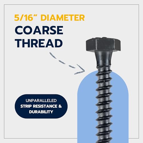 5/16 x 2 (50 Pack) Lag Screw Kit, 50 Screws and 50 Washers, Ceramic Black Ruspert Coating for Exterior Use, Meets ASTM A307 and ASME B18.2.1, Industrial/Commerical Grade by Makers Bolt - size: 5/16 x 2