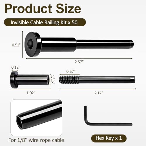 50-Pack 1/8" T316 Black Stainless Steel Invisible Cable Railing Kit