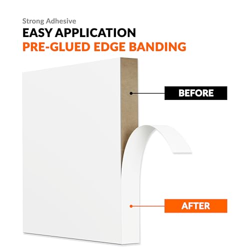 White Edge Banding 3/4 inch x 25 ft Melamine Iron On Adhesive Edging Cabinet Repair Laminate Shelf Board Countertop Furniture Strip Wood Veneer Tape Trim Peel Stick Cabinet Molding Vinyl PVC Iron - color: White, size: 3/4 in x 25 ft