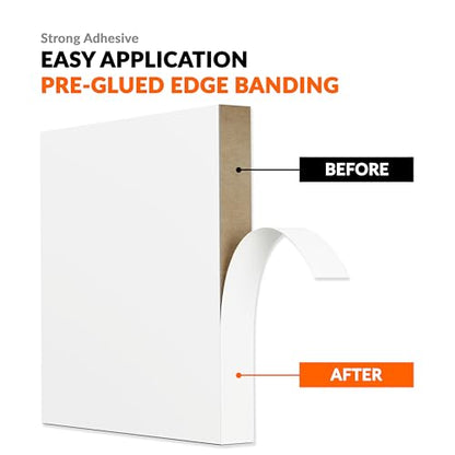 White Edge Banding 3/4 inch x 25 ft Melamine Iron On Adhesive Edging Cabinet Repair Laminate Shelf Board Countertop Furniture Strip Wood Veneer Tape Trim Peel Stick Cabinet Molding Vinyl PVC Iron - color: White, size: 3/4 in x 25 ft