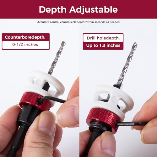 Countersink Drill Bit, 1/8" x3/8" Carbide Tipped Drill Bits with Depth Stop, 1/4" Quick Change Hex Shank Countersink Drill with Replaceable HSS Pilot Drill Bit for Plastic, Woodworking - size: 1/8" x 3/8"