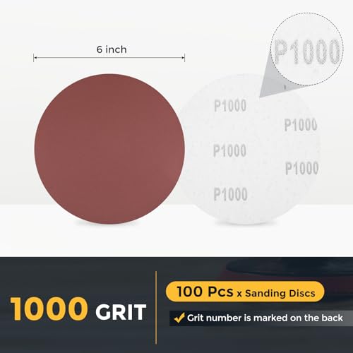 HARFINGTON 100 Pcs 6 Inch Sanding Discs 1000 Grit Red Aluminum Oxide - size: 6 Inch(1000 Grit)