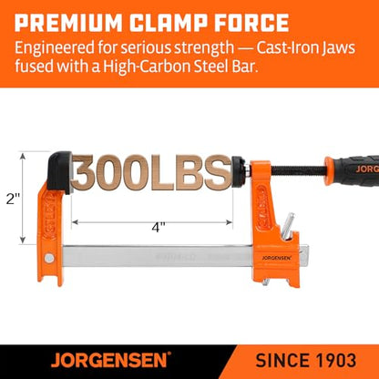 Jorgensen 4" Light-Duty Steel Bar Clamp Set, 300 lbs Load Limit, 2-Pack - size: 4 Inch Light Duty